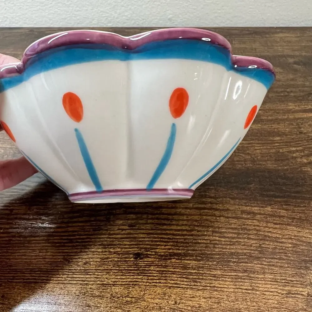 Anthropologie 1 CUP Measuring Cup Bowl Flower Ceramic Blue Kitchenware Boho New